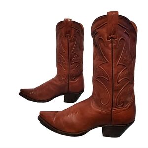 Vintage Dan Post Brown Leather Snip Toe Cowboy Western Boots Women's Size 9.5M